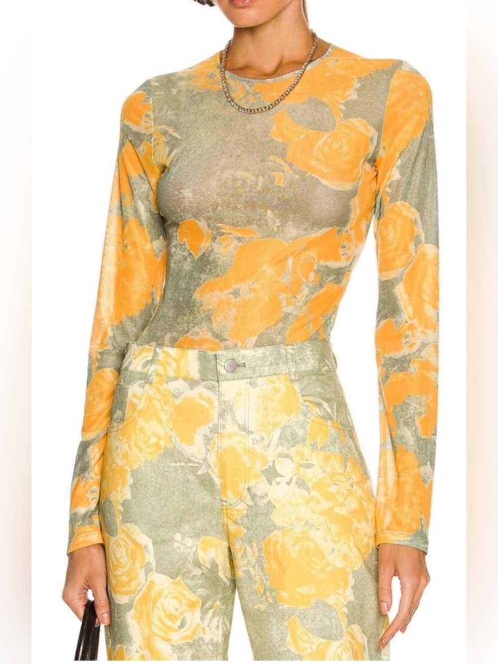 Miaou Mesh Long Sleeve Tee Decades Yellow Size Extra Small